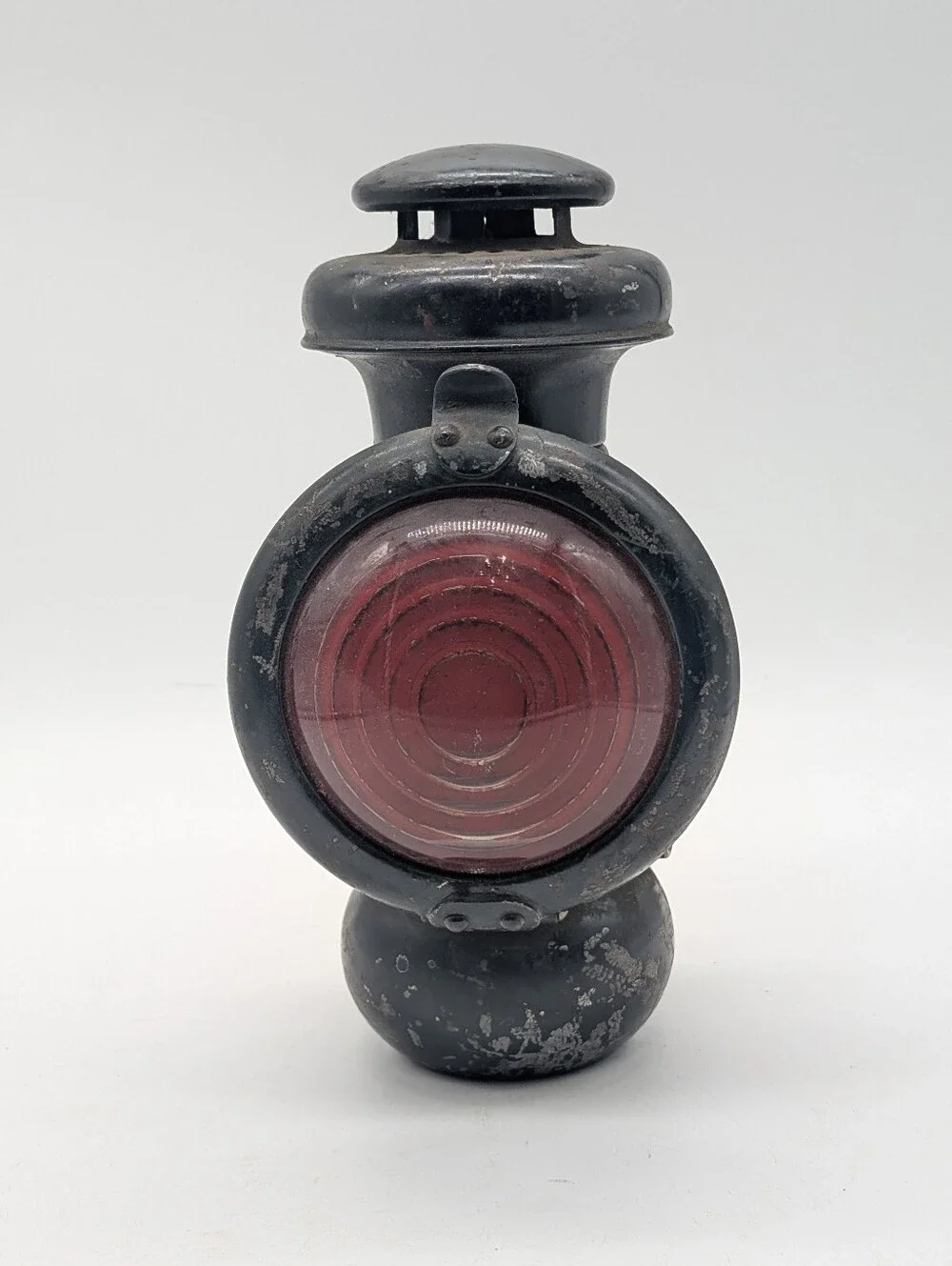 Antique Kerosene Vehicle Tail Light Lamp - Red Bullseye Glass Lens - Circa 1910s
